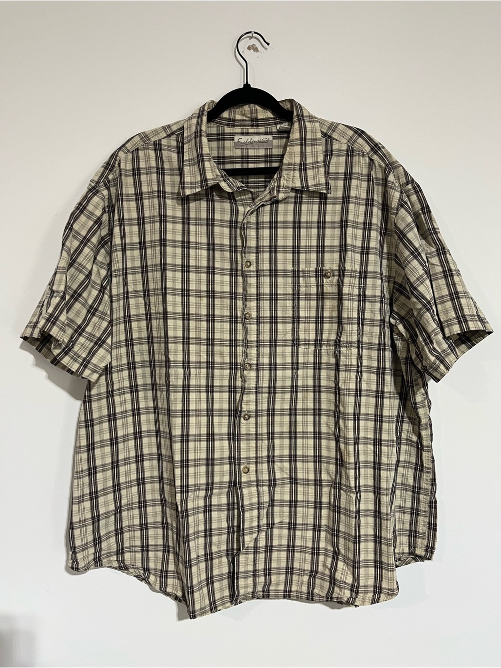 Casual Short-Sleeve‎ Plaid Button-Down Shirt - Beige/Black